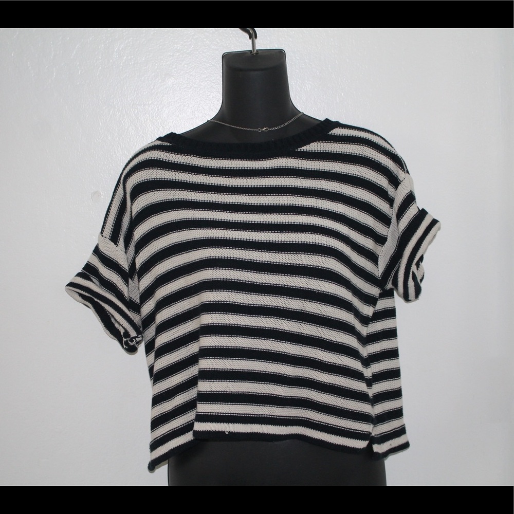 Striped Navy Blue & White Knit Top